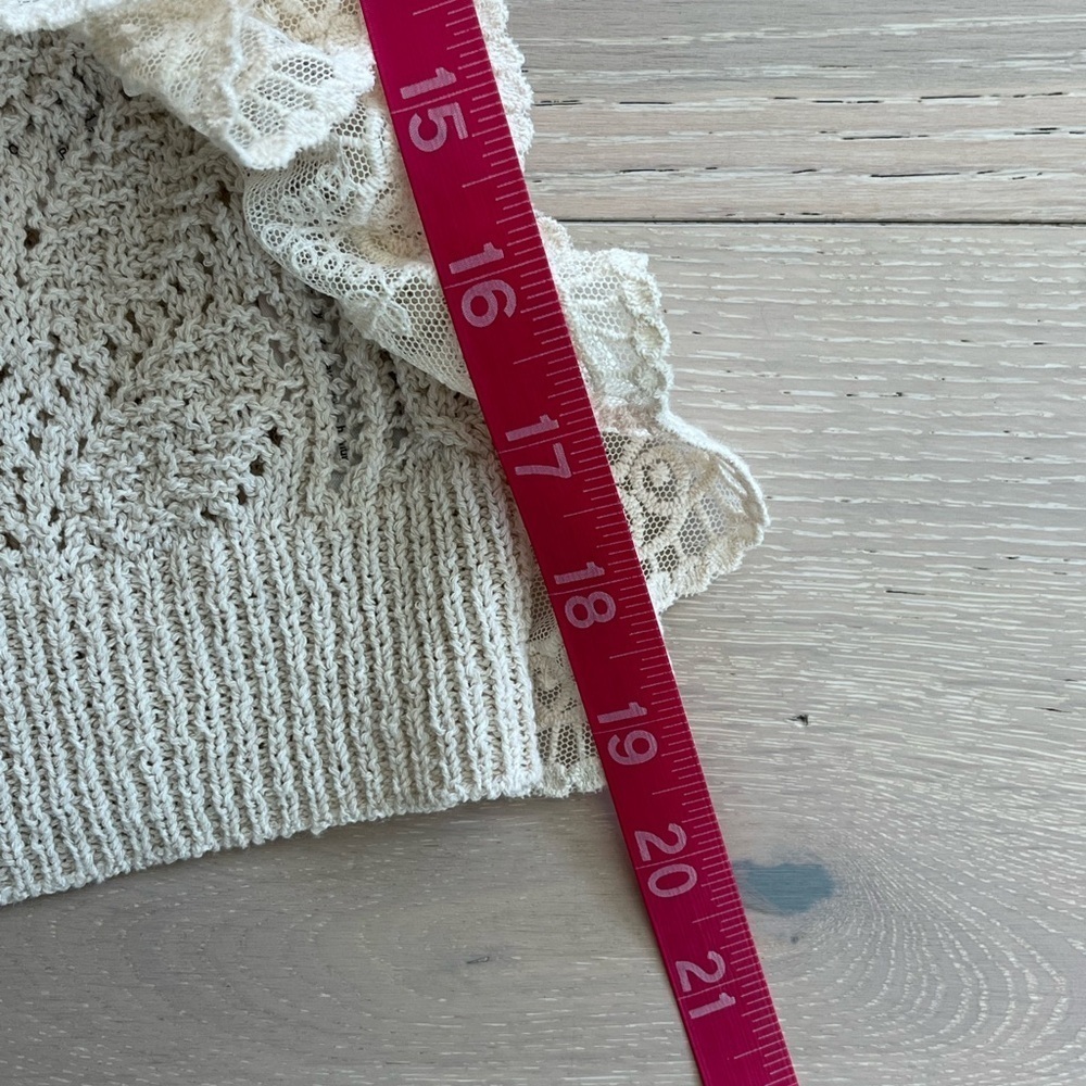 ZARA CROCHET lace RUFFLEd SWEATER sz M medium cream - Picture 8 of 9